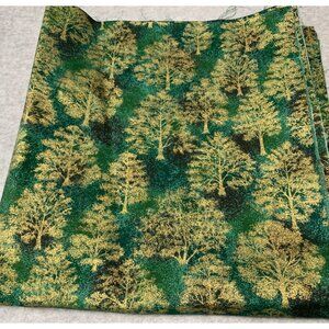 Green & Gold Tree Pattern Fabric Cotton 25x44" Quilting Sewing Craft Supplies